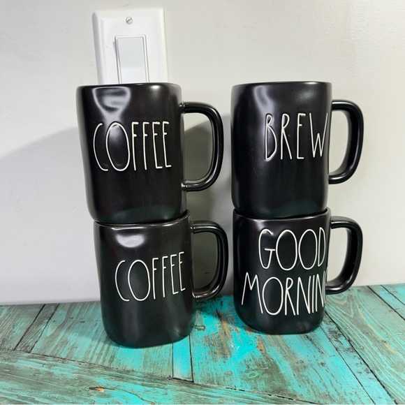 Rae Dunn Set of 4 Black Coffee Mugs - Picture 2 of 6